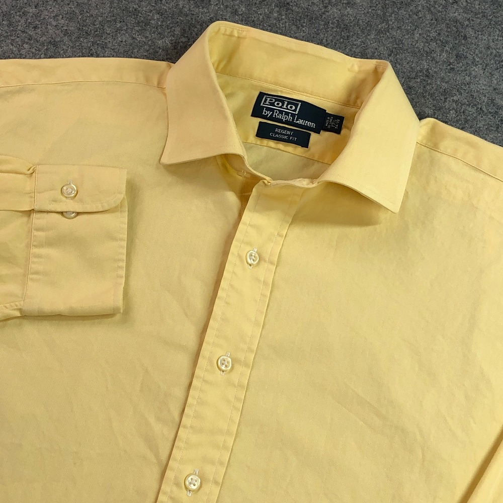 Polo Ralph Lauren Mens Dress Shirt 17.5 34/35 Yellow Regent Classic Fit Oxford